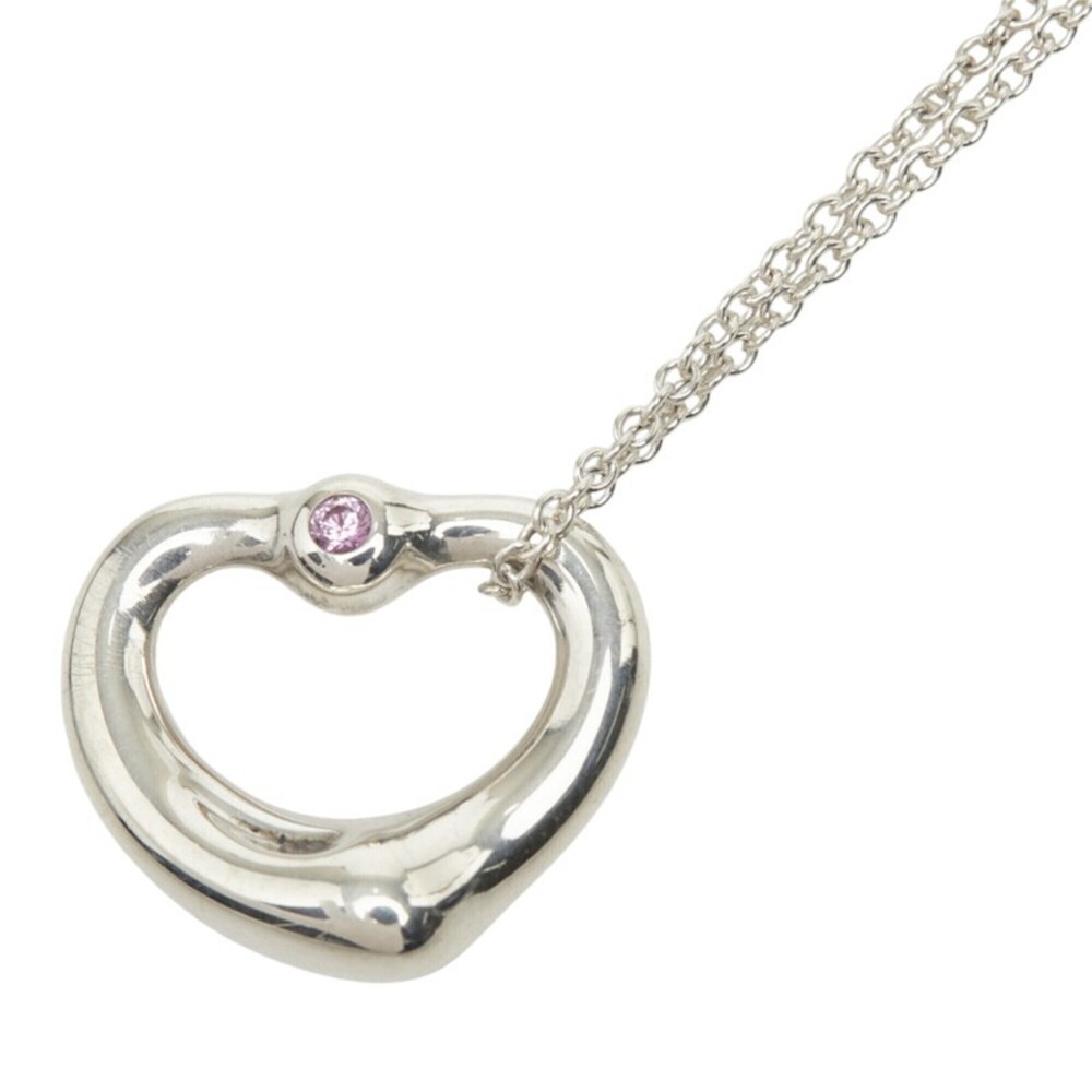 Tiffany & Co. Open Heart Necklace, SV925 Sterling Silver, Pink Sapphire, Wome...